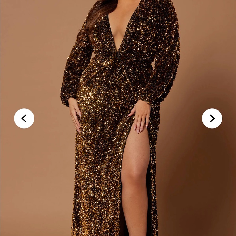 Fashion Nova Gold Sequin Maxi Dress